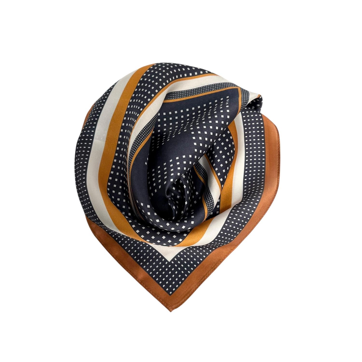 Silk Scarf 53x53 Ochre/Blue/White Dots - Navy