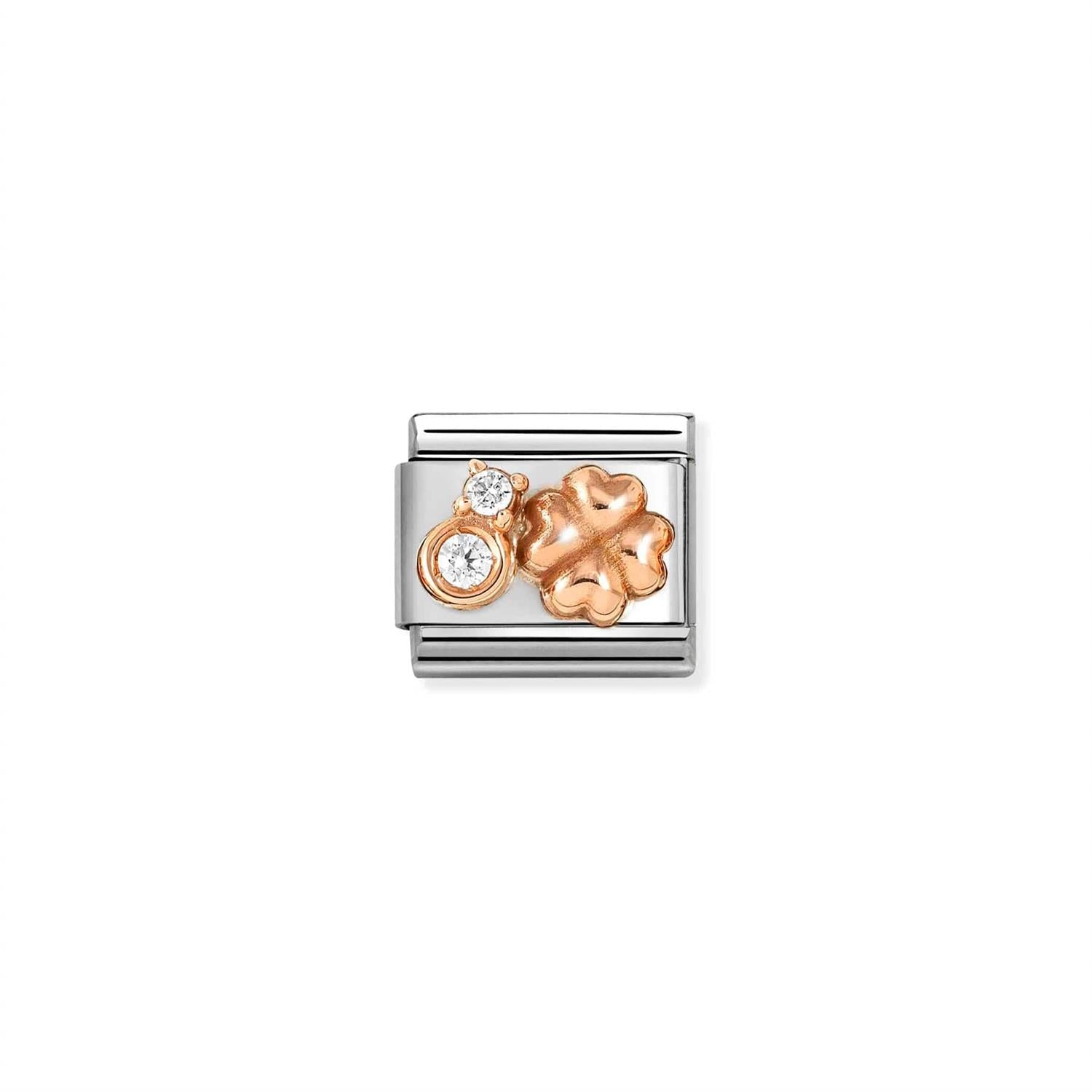 White Rounded Four-Leaf Clover Rose Gold - Gold