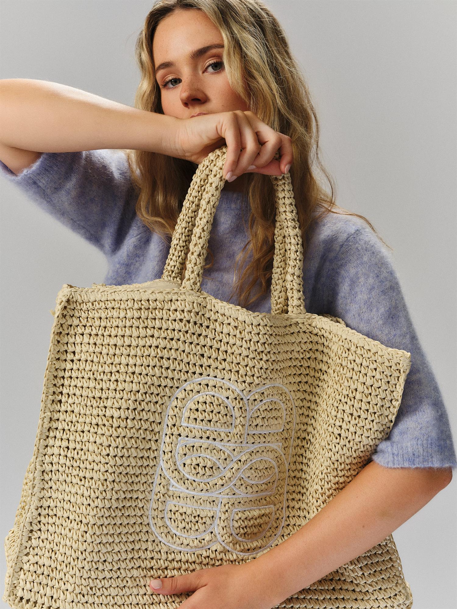 Lene Straw Bag Beige - Beige
