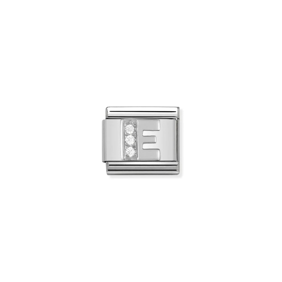 Letter E Cubic Zirconia Silver - Silver