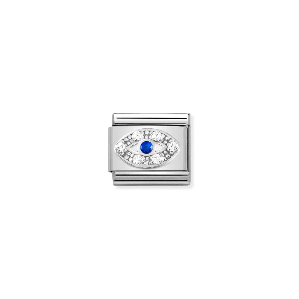 Cubic Zirconia Eye Silver Link Charm - Silver