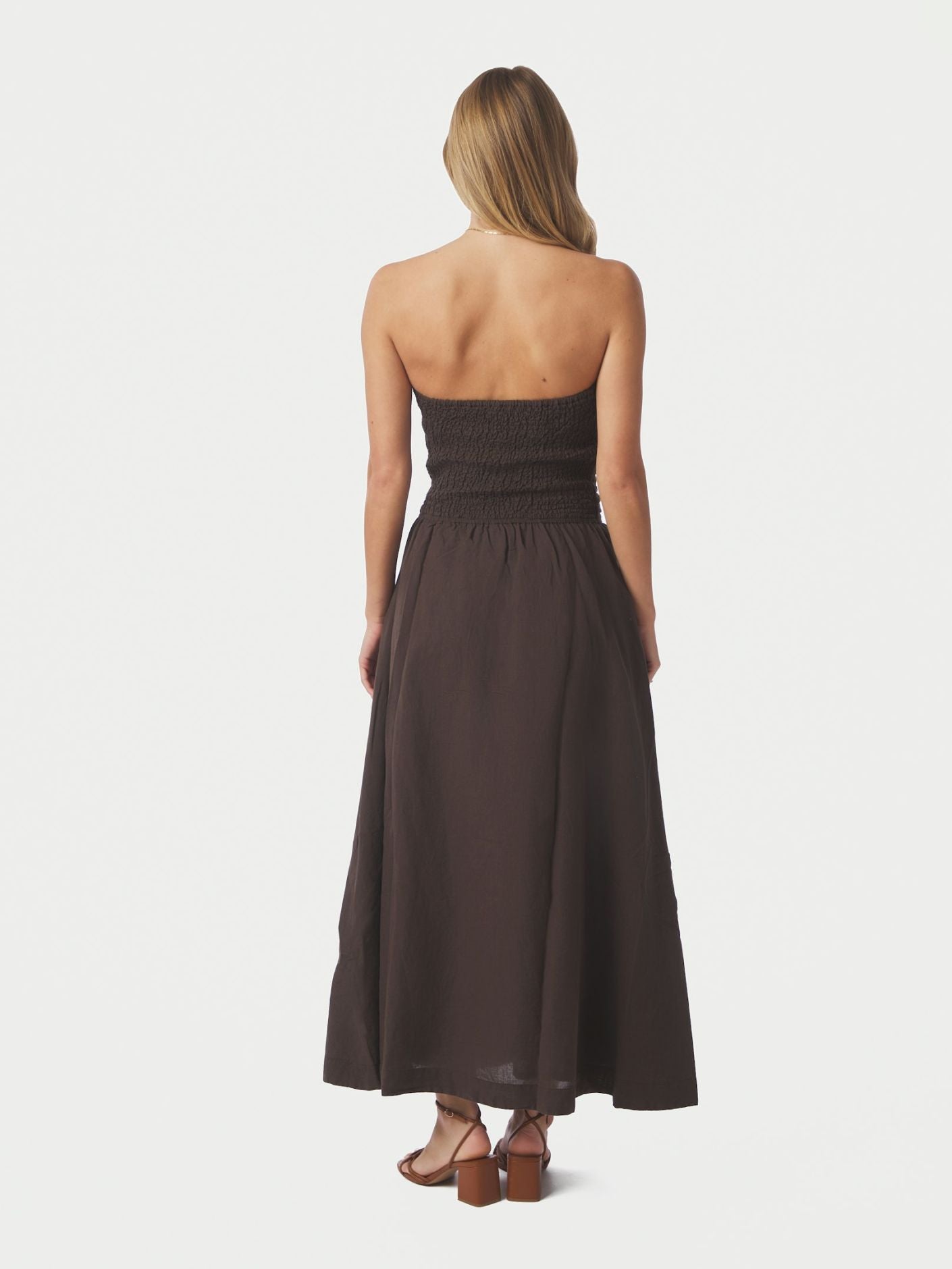 Kima Linen Dress Dark Brown - Beige