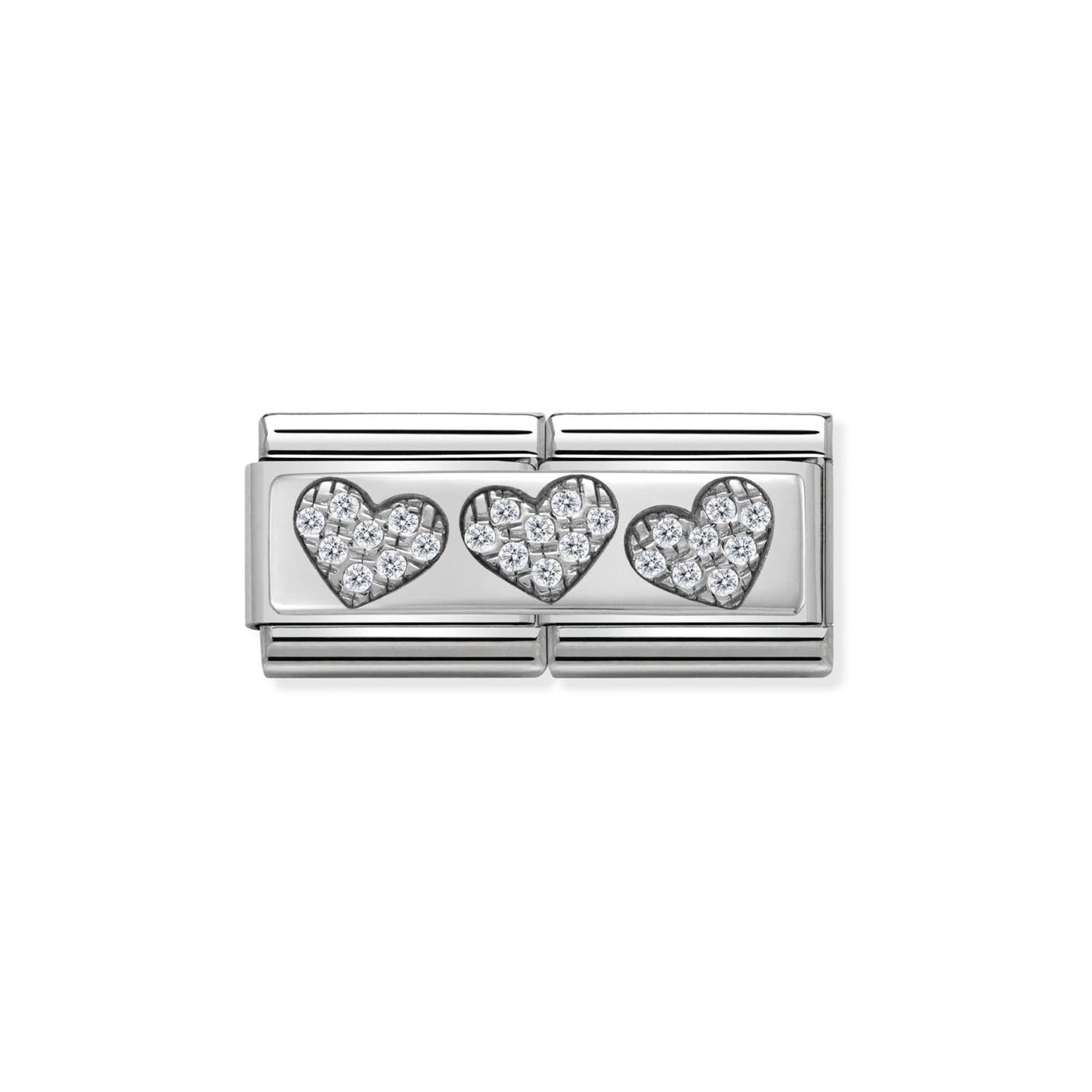 3 Hearts Link Charm - Silver
