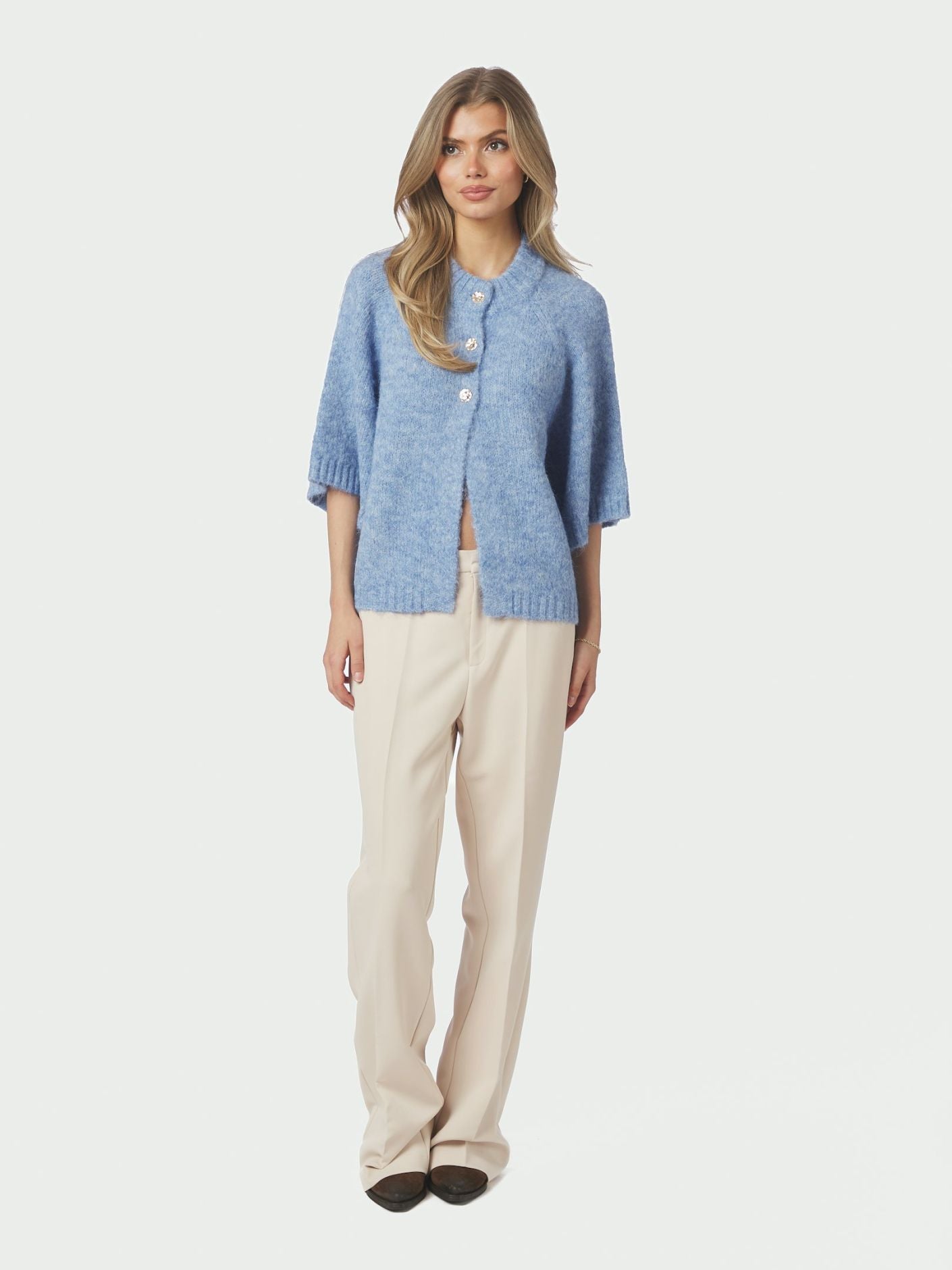 Benuta Fluffy Knit Cardigan Dusty Blue - Sky Blue