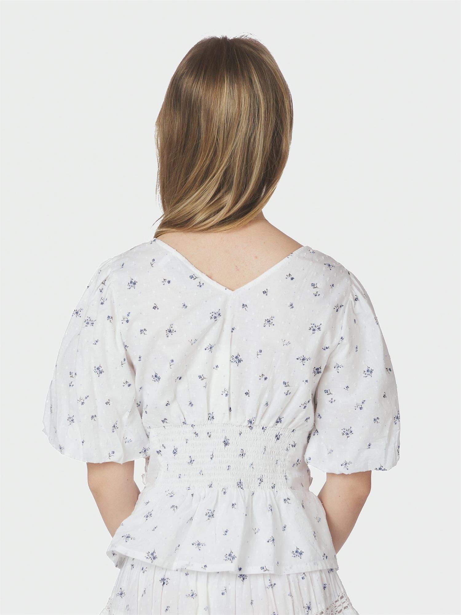 Sapura Flower Dobby Blouse Blue Flower - Sky Blue