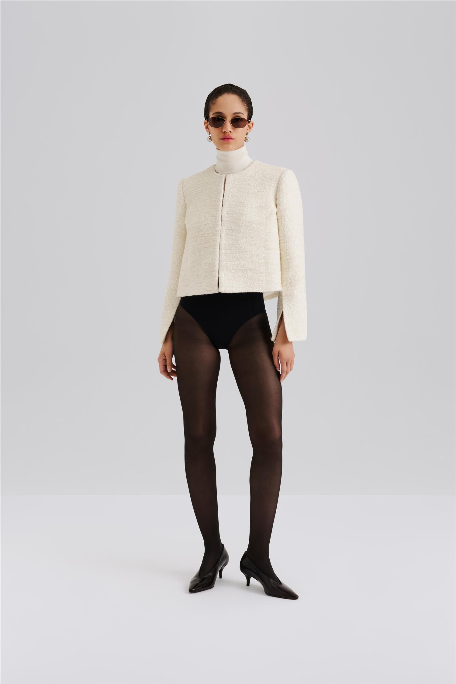 Ruthie Cropped Boucle Blazer Vanilla - Cream