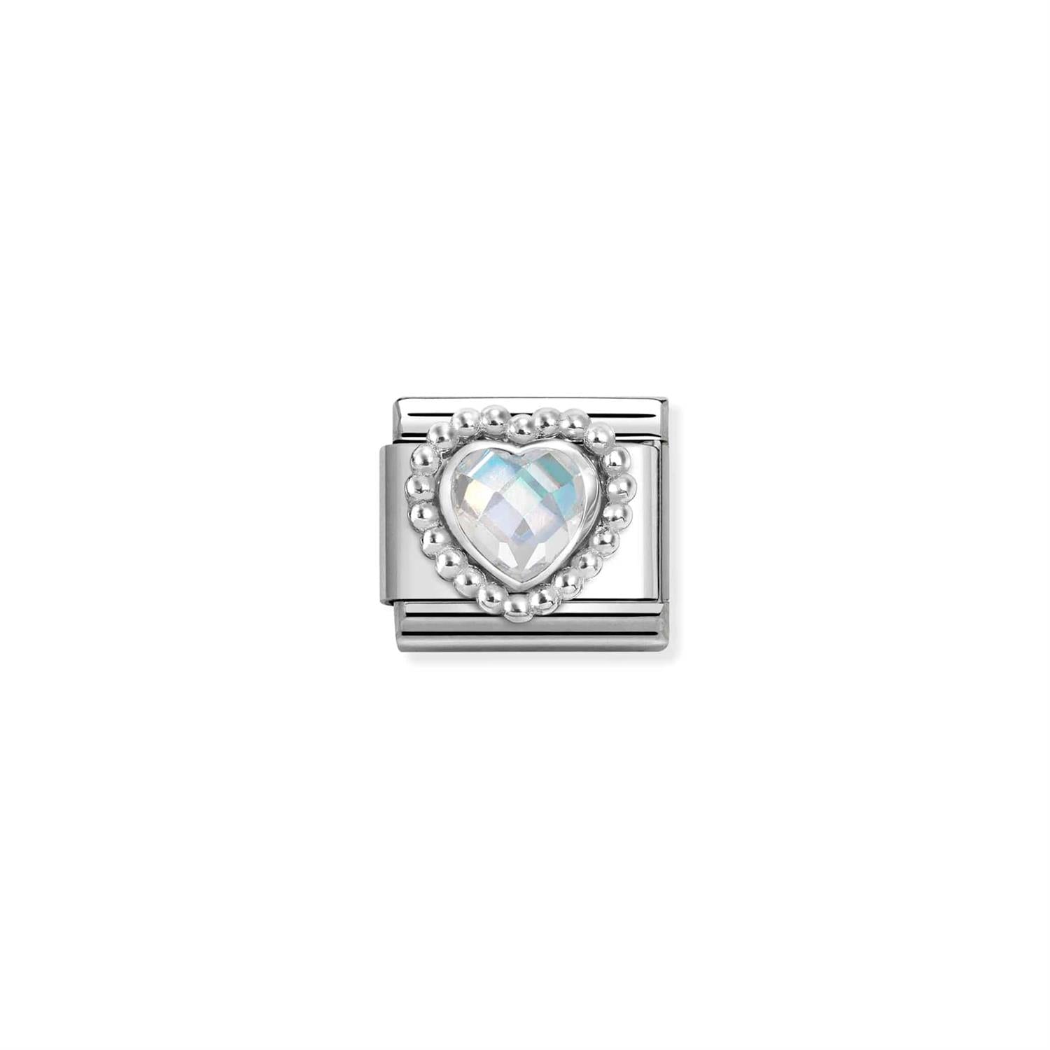 Heart With Dots White Charm - Silver