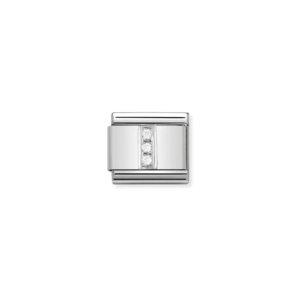 Letter I Cubic Zirconia Silver Link Charm - Silver