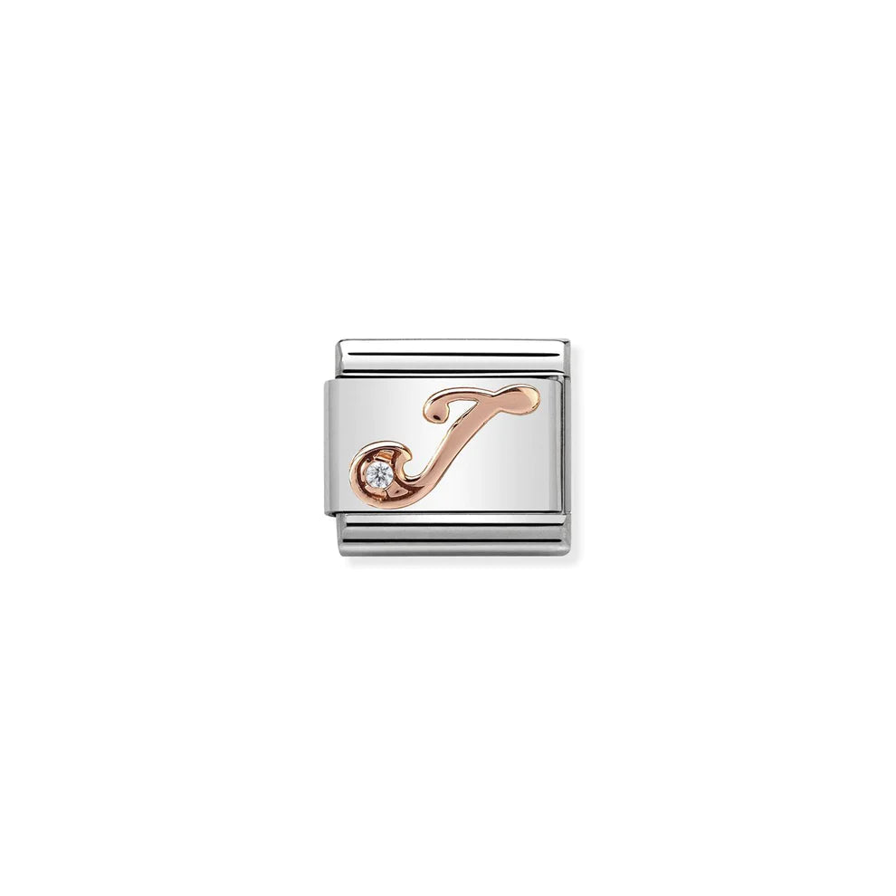 Letter J with Cubic Zirconia Rose Gold - Silver