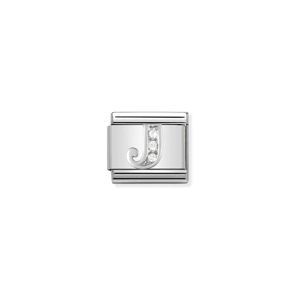 Letter J Cubic Zirconia Silver Link - Silver