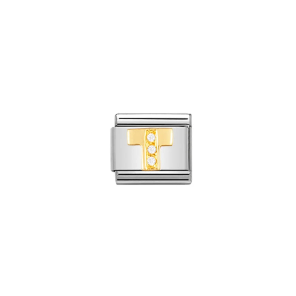 Cubic Zirconia Letter T Gold - Gold