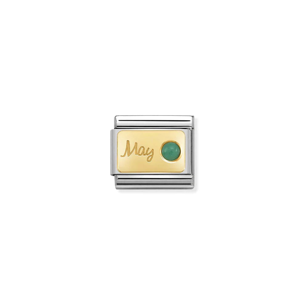 Month Stone May Emerald Link Charm - Gold