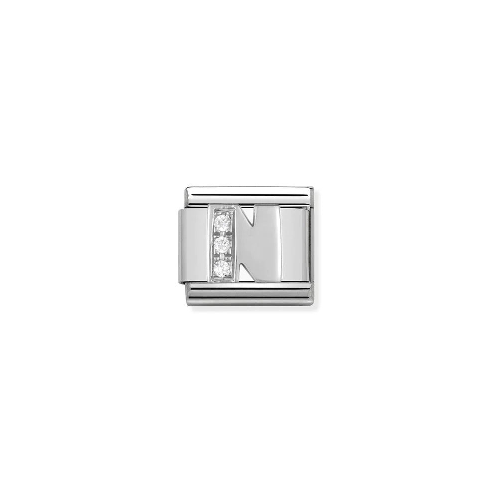 Letter N Cubic Zirconia Silver - Silver