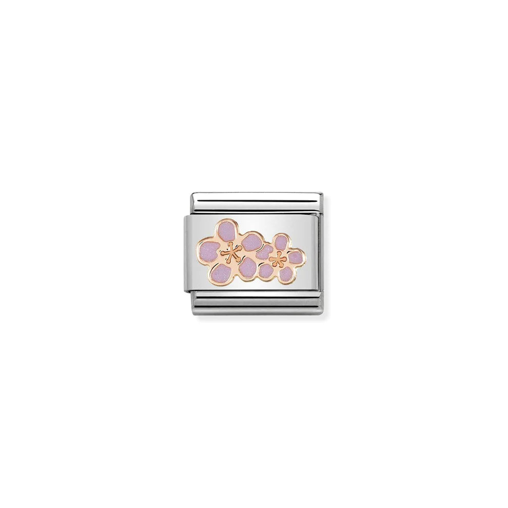 Peach Flowers Gold Link Charm - Silver