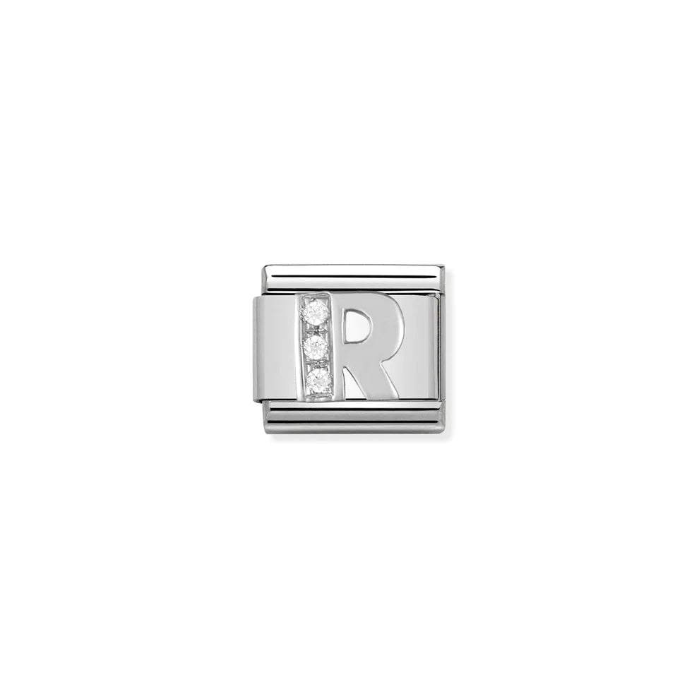 Letter R Cubic Zirconia Silver Link - Silver