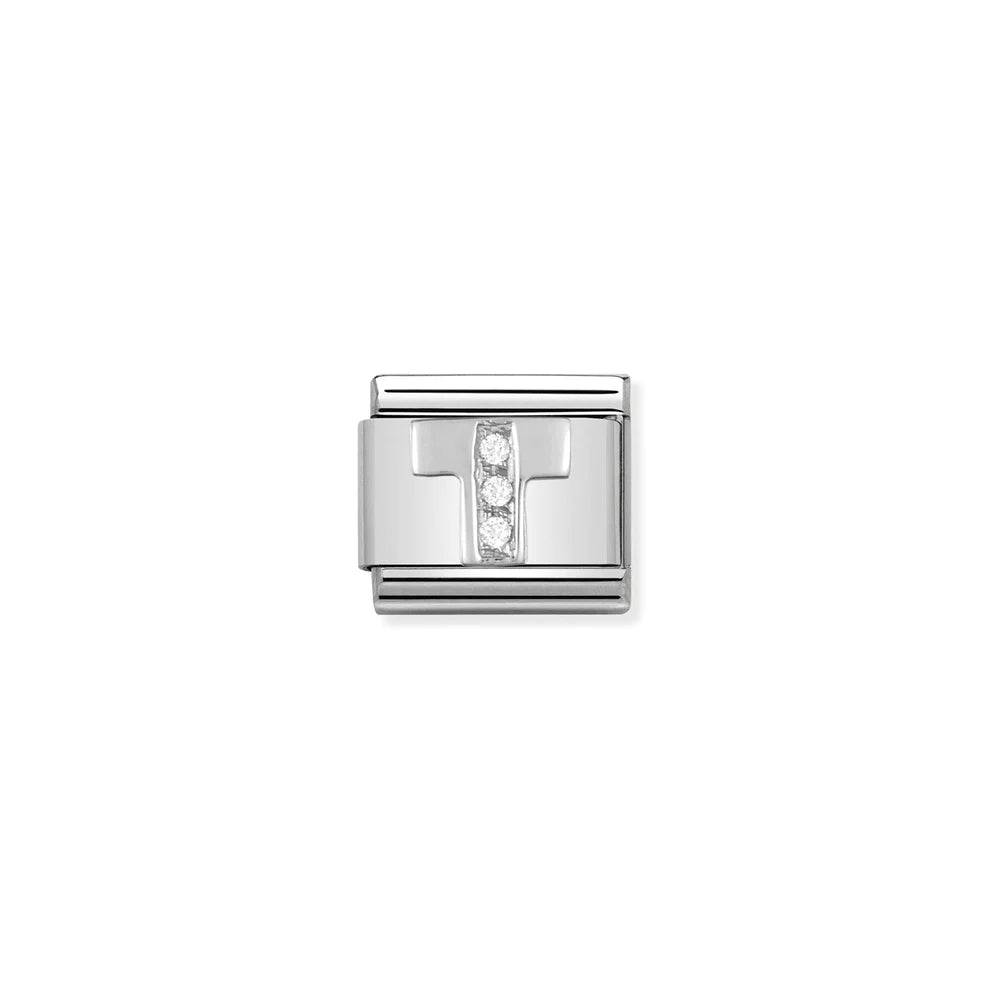 Letter T Cubic Zirconia Silver - Silver