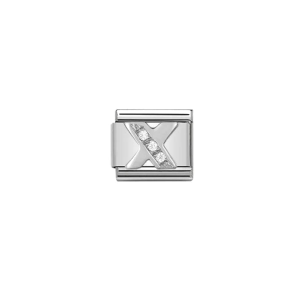 Letter X Cubic Zirconia Silver Charm - Silver