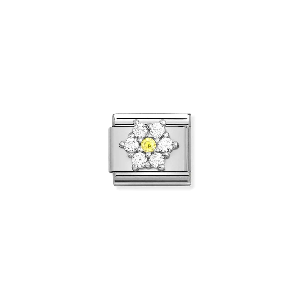 White & Yellow Cubic Zirconia Flower Silver - Silver