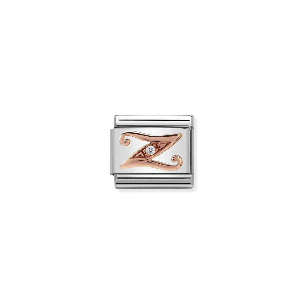 Letter Z with Cubic Zirconia Rose Gold Link Charm - Gold