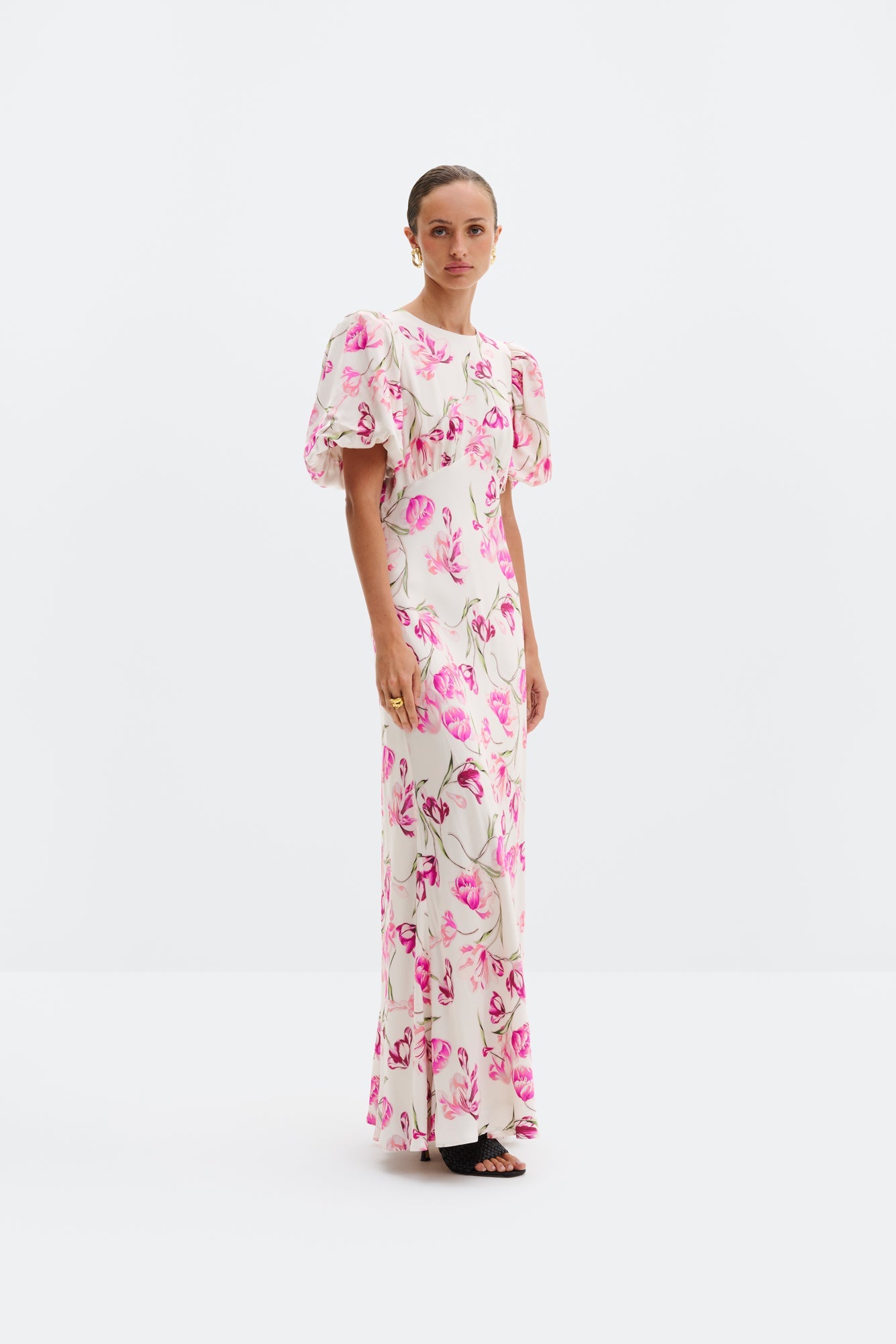 Freja Pouf Sleeve Maxi Dress Tulip Pink - Ivory