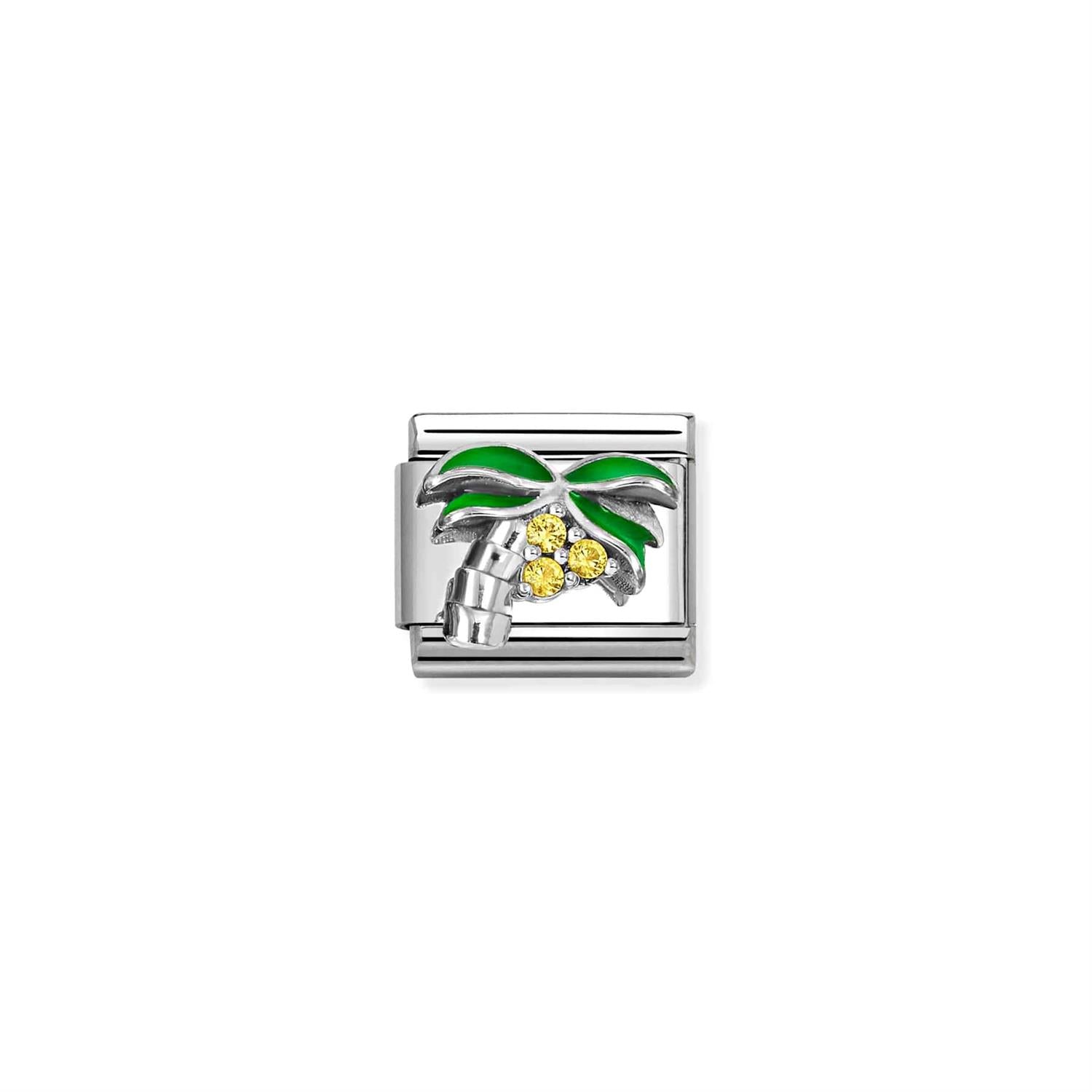 Yellow Palm Tree Link Charm - Silver
