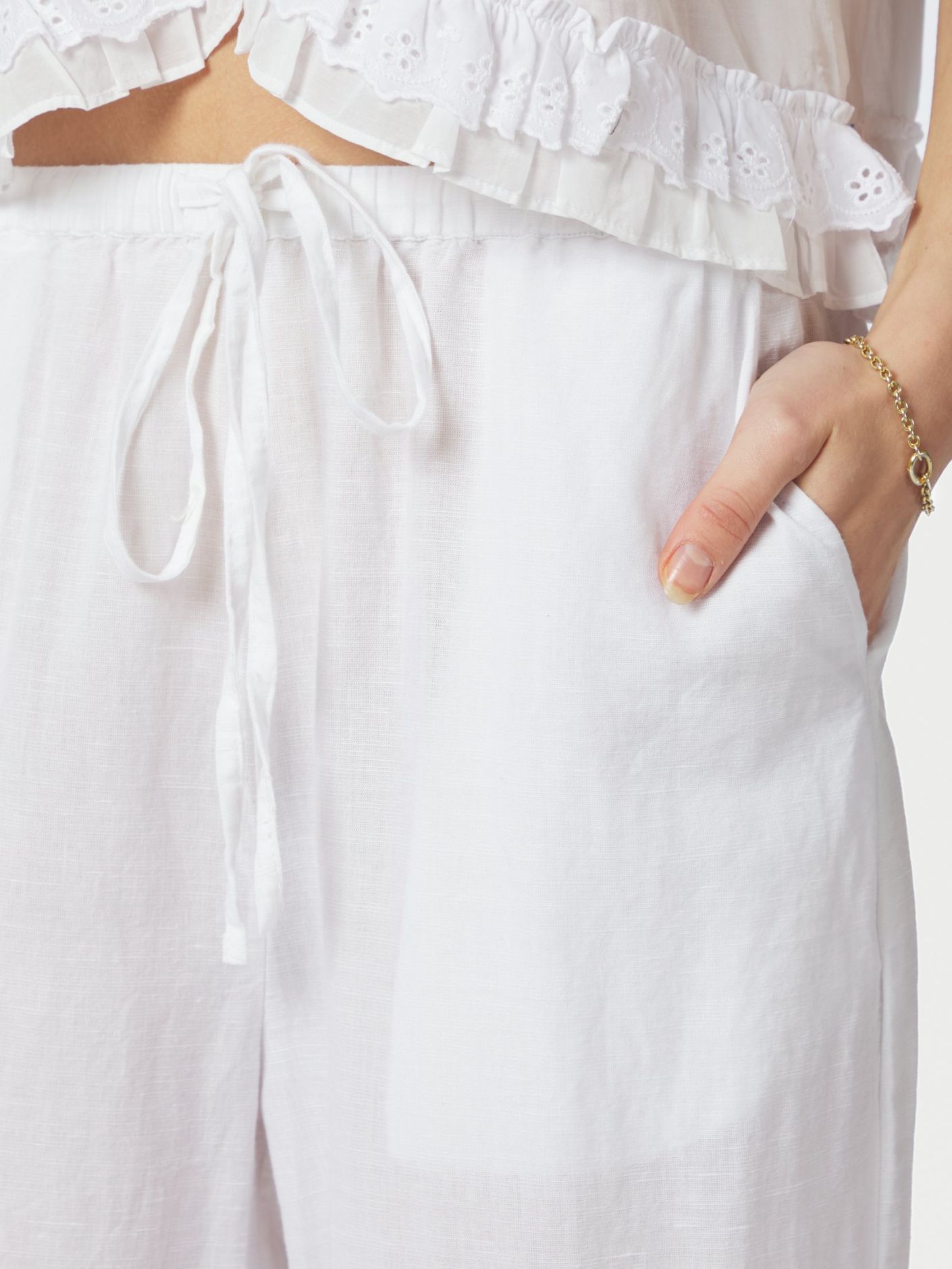 Heifa linen pants white - White