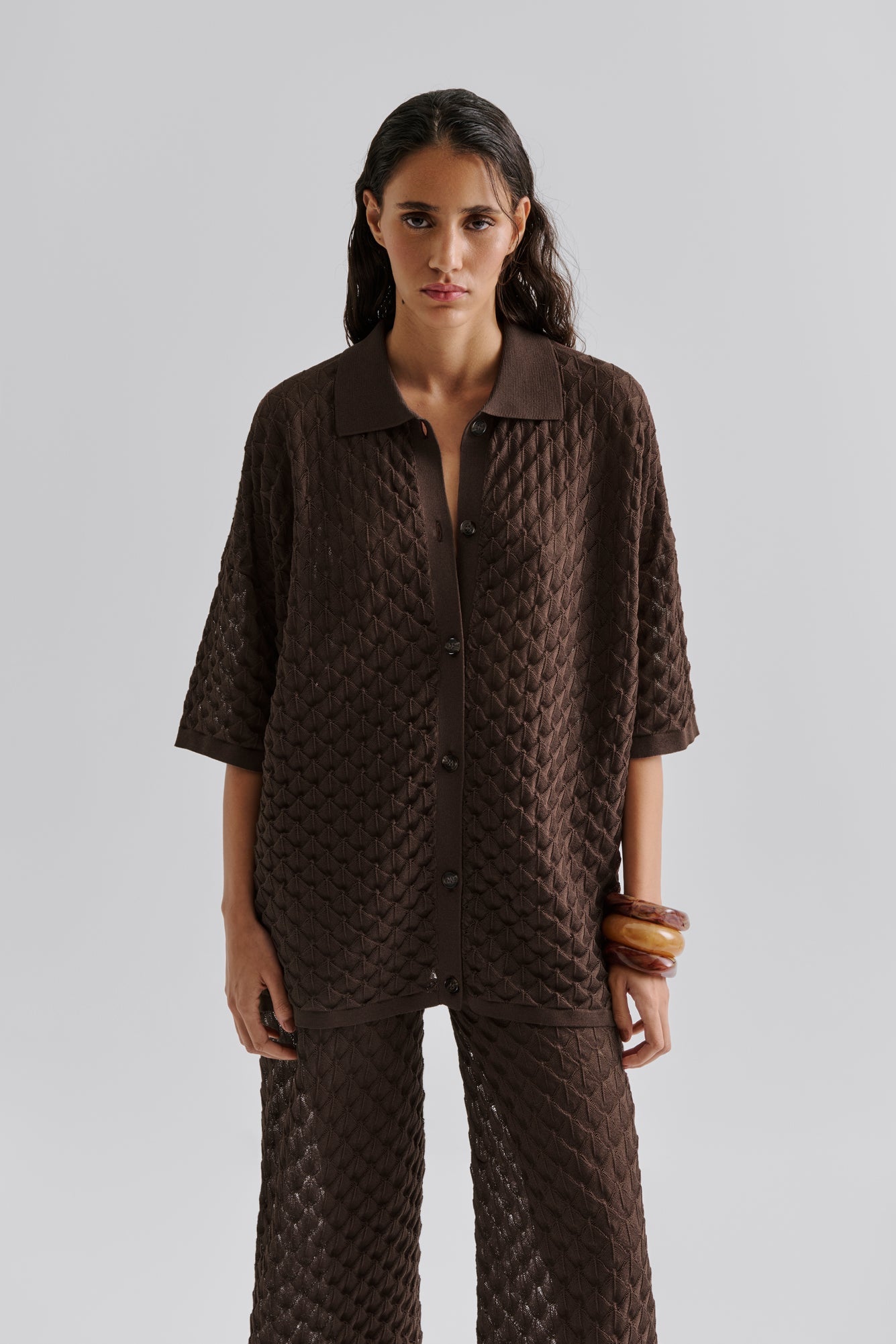 Moa oversized knitted shirt chocolate - Chocolate