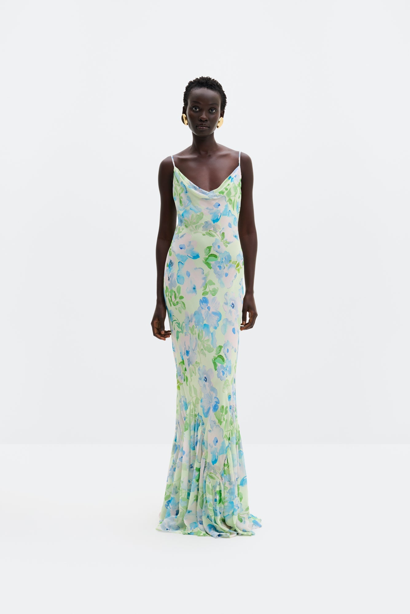 Amaia Chiffon Slip Maxi Dress Pastel Floral Pistachio - Sage