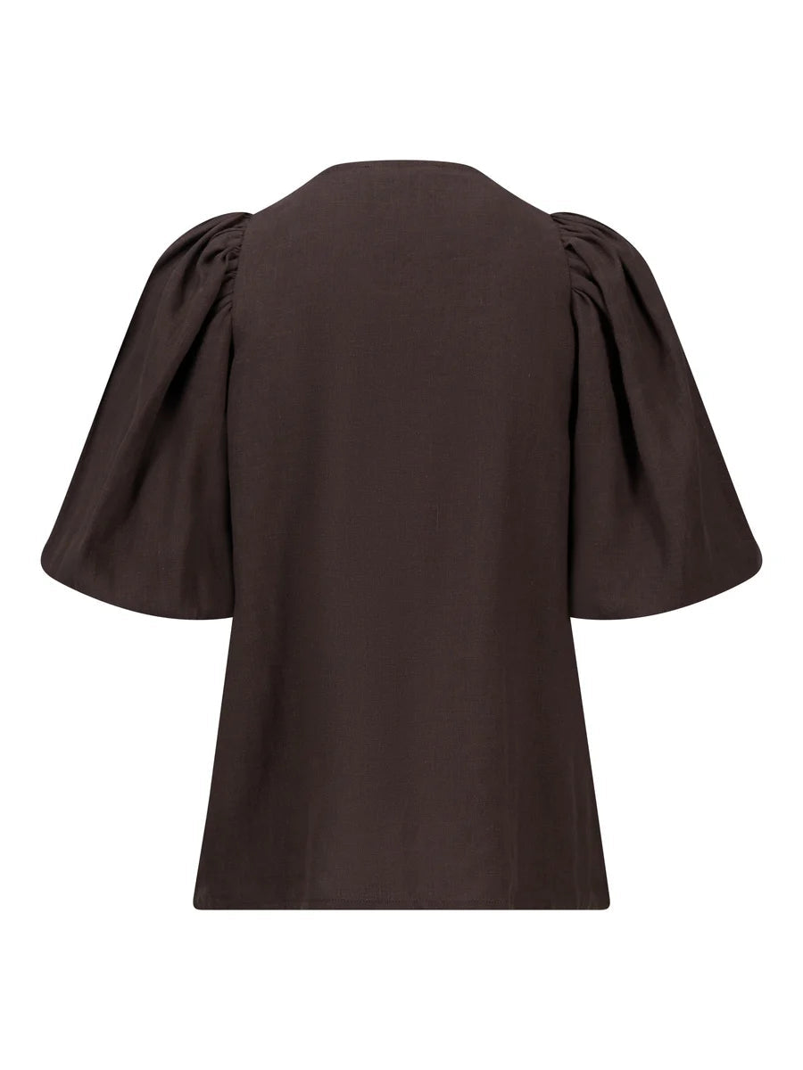 Anna Linen Top Dark Brown - Chocolate