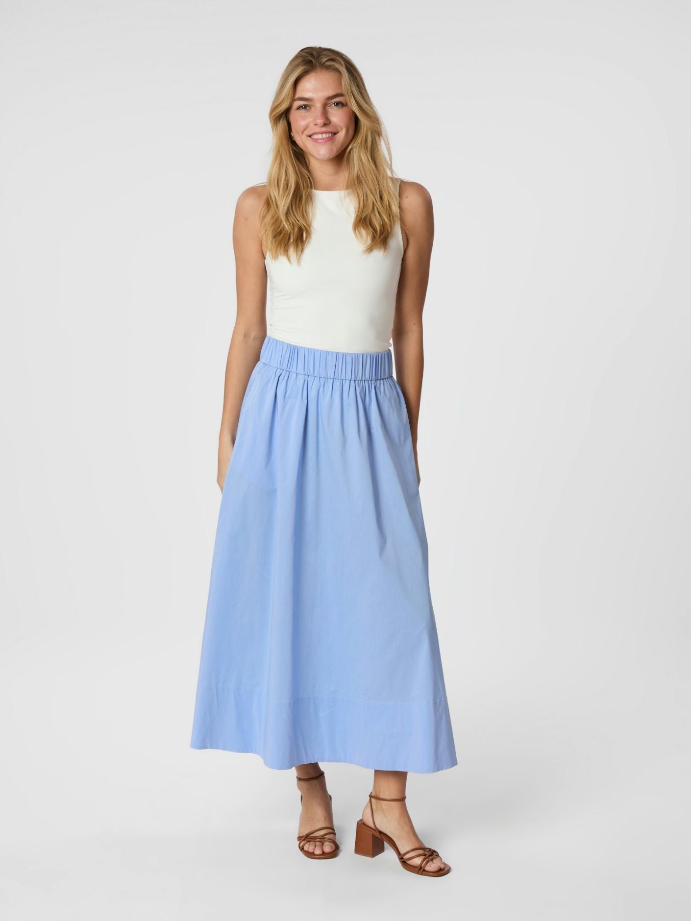 Yara Long Poplin Skirt Sky Blue - Sky Blue