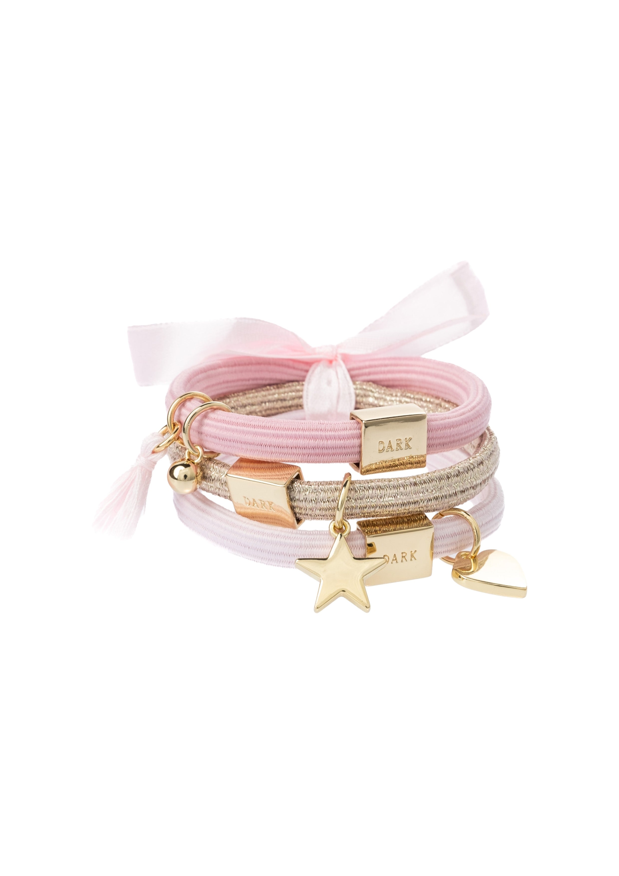 Hair Ties 3pk Charm Combo Dark Roses w/ Gold - Pink