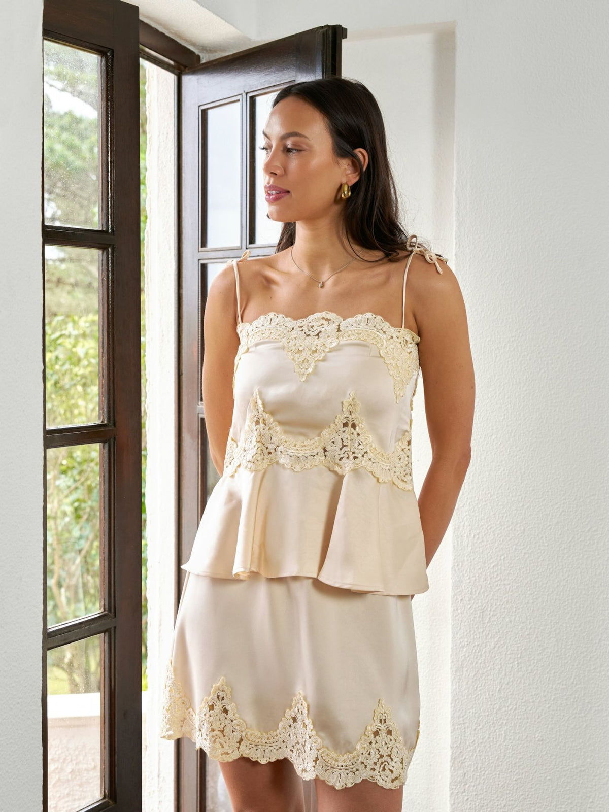 Kaela Heavy Sateen Lace Top Light Yellow - Yellow