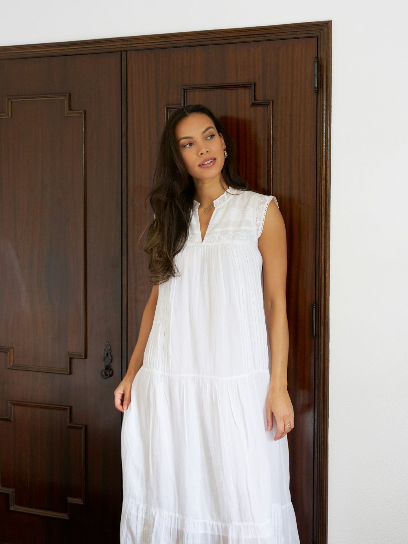 Veana S Voile Maxi Dress White - White