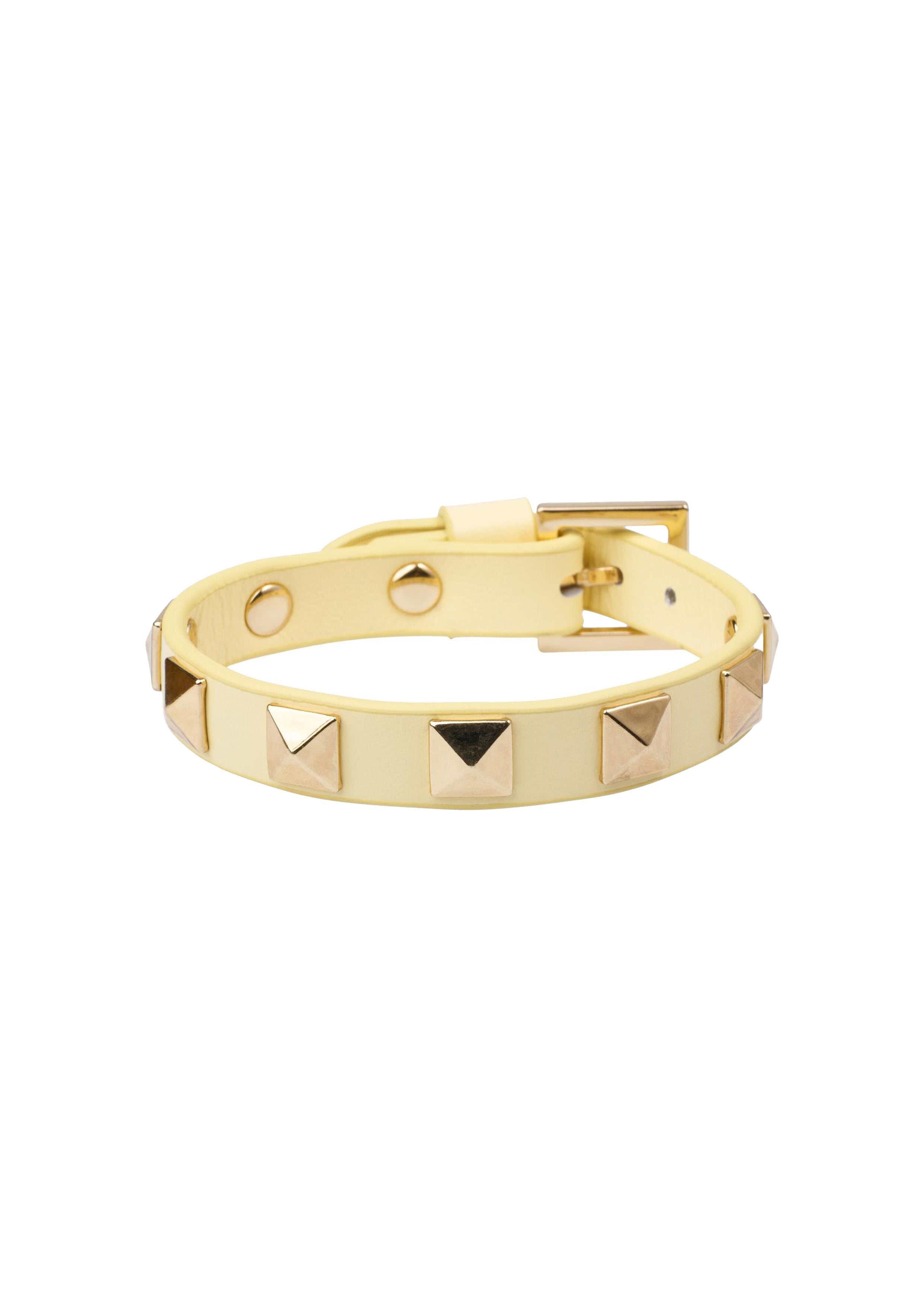 Leather Stud Bracelet Pale Yellow - Cream