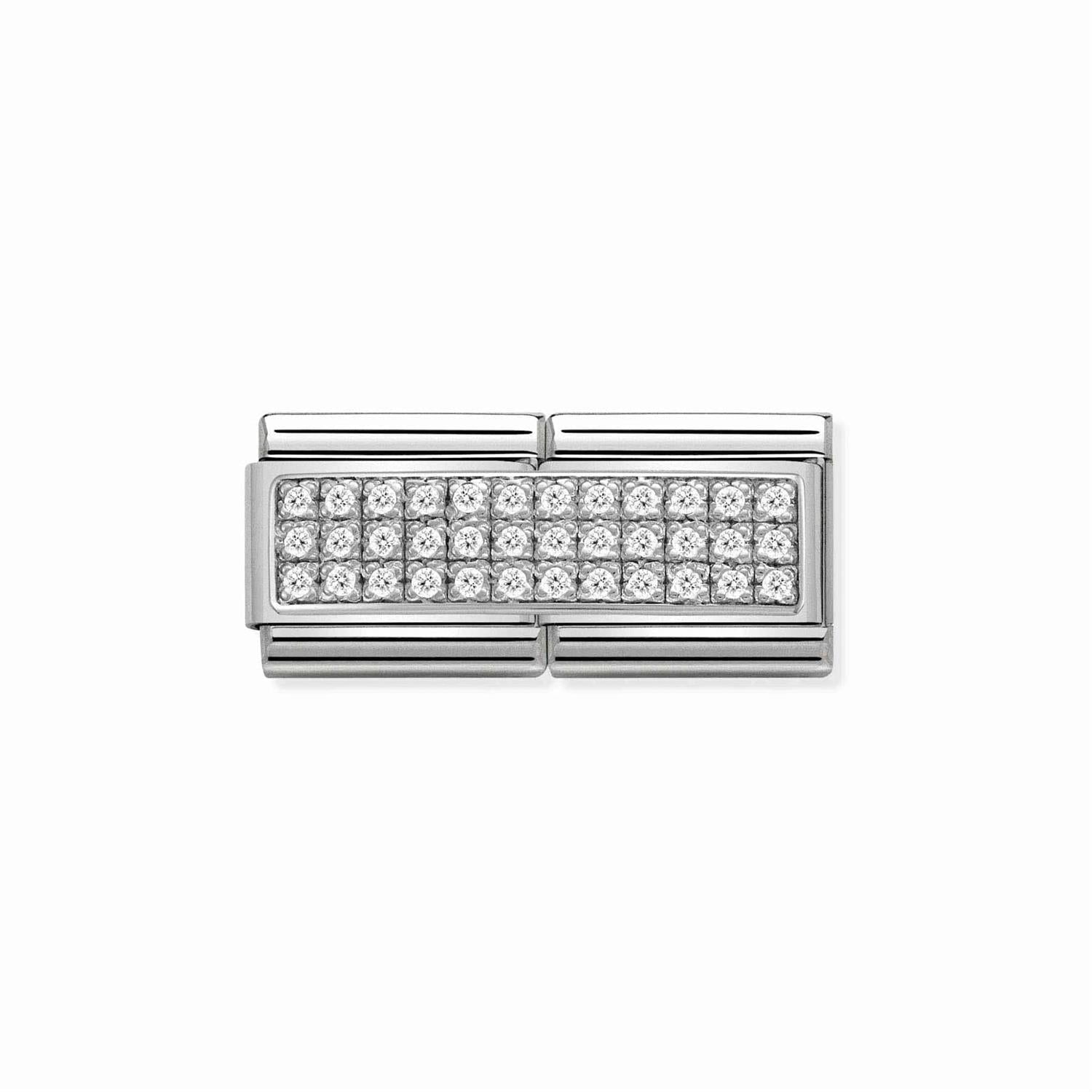 Double Pave White Cubic Zirconia Link - Silver