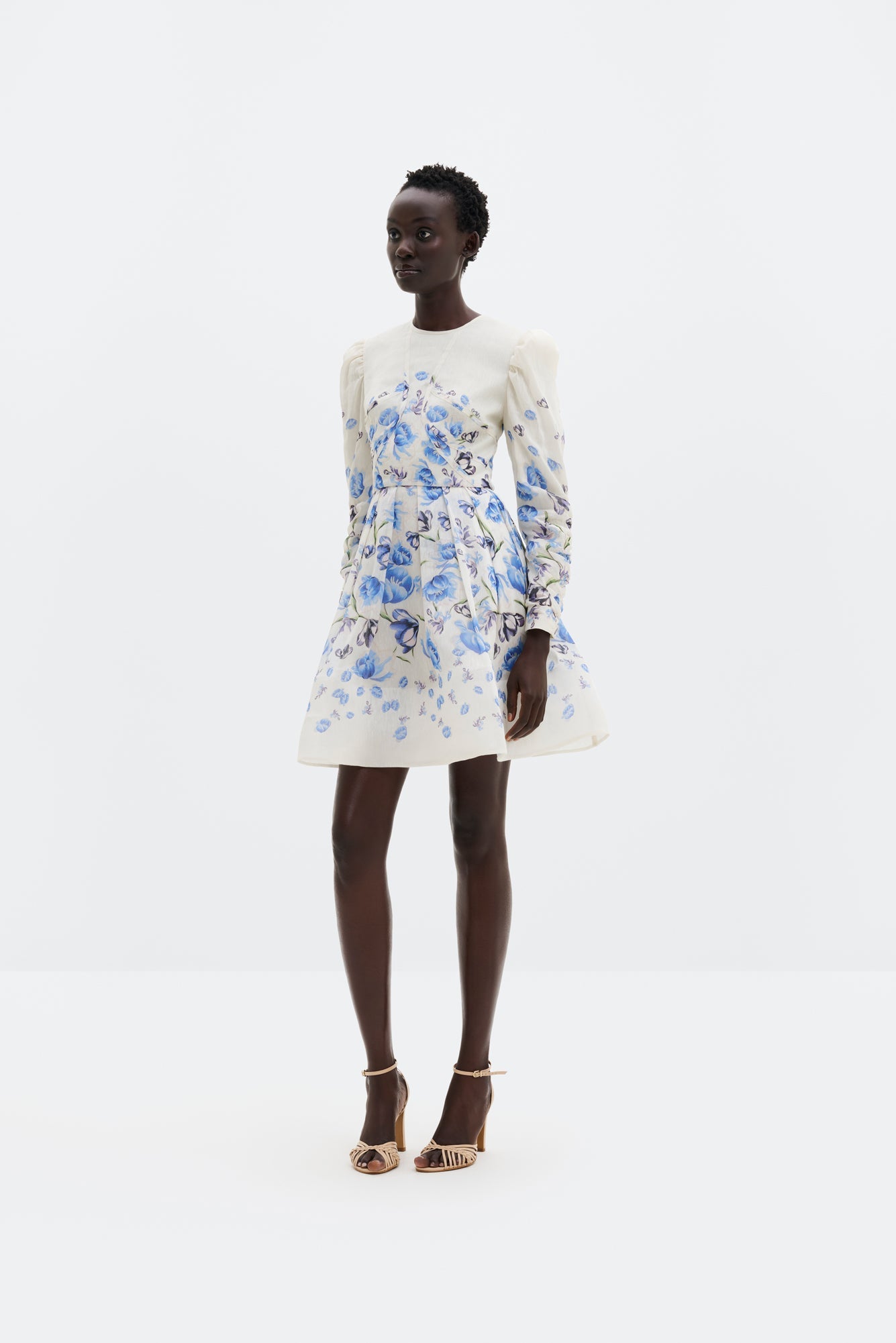 Leoni Silk Blend Mini Dress Tulip Blue - Ivory