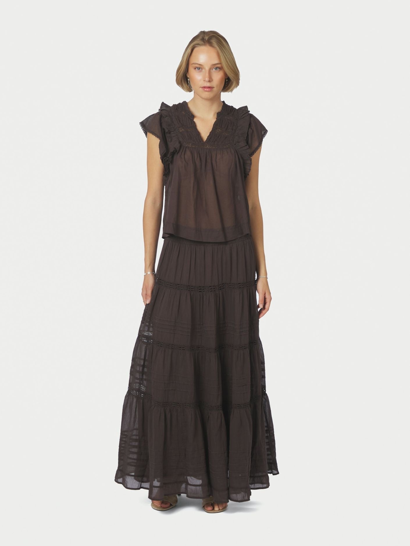 Jayla S Voile Top Dark Brown - Chocolate
