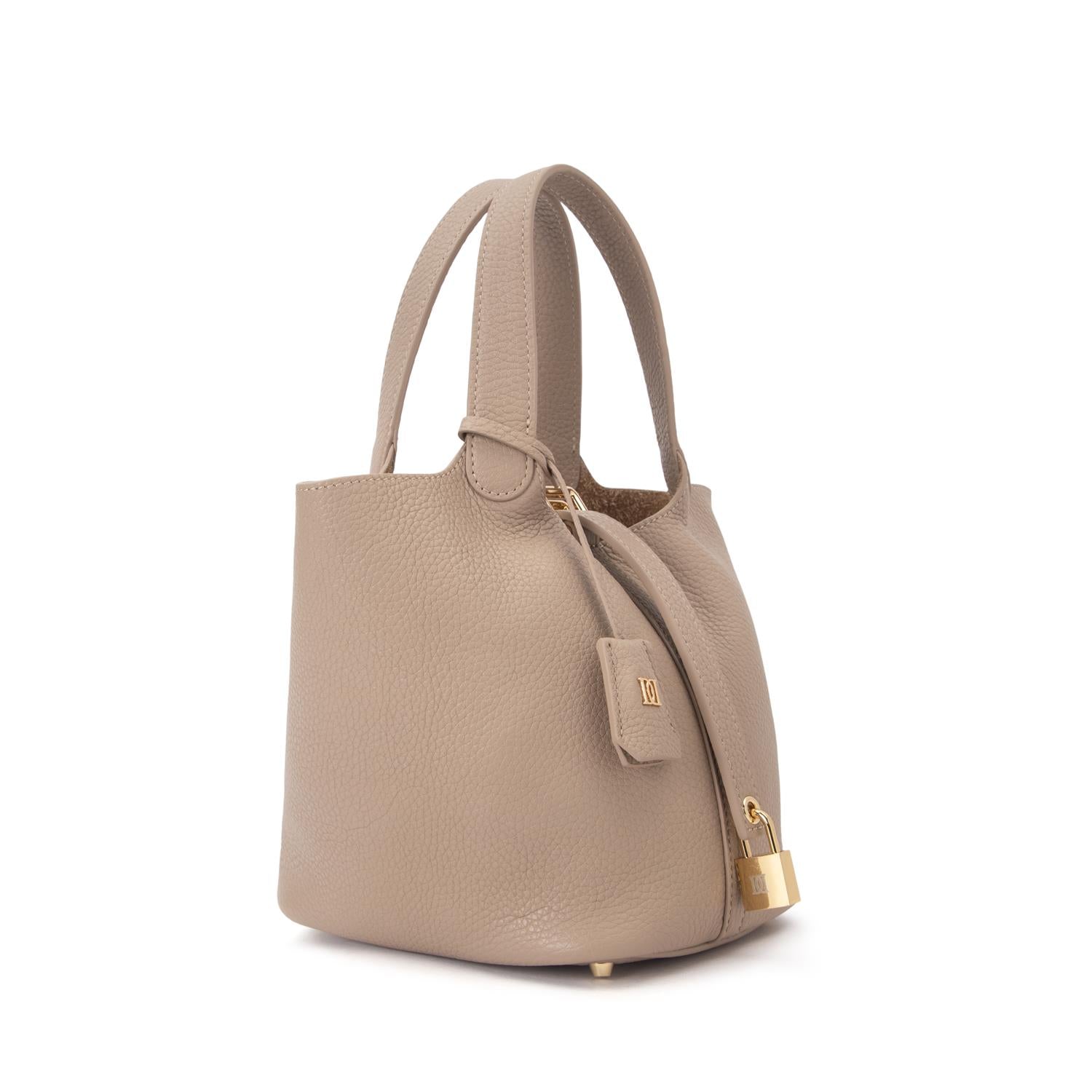 Leather Bucket Bag Mini Dark Sand - Beige