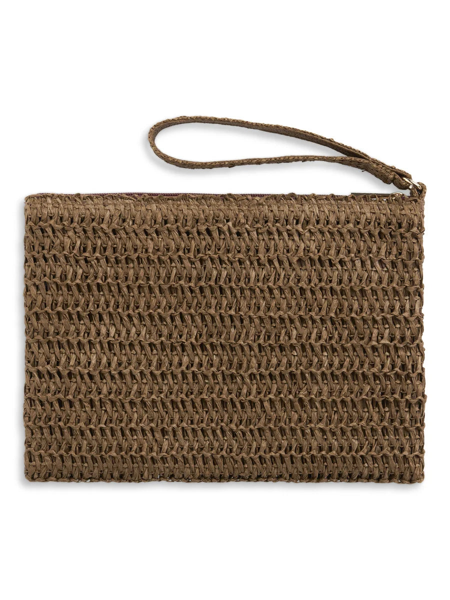 Mim straw clutch brown - Beige