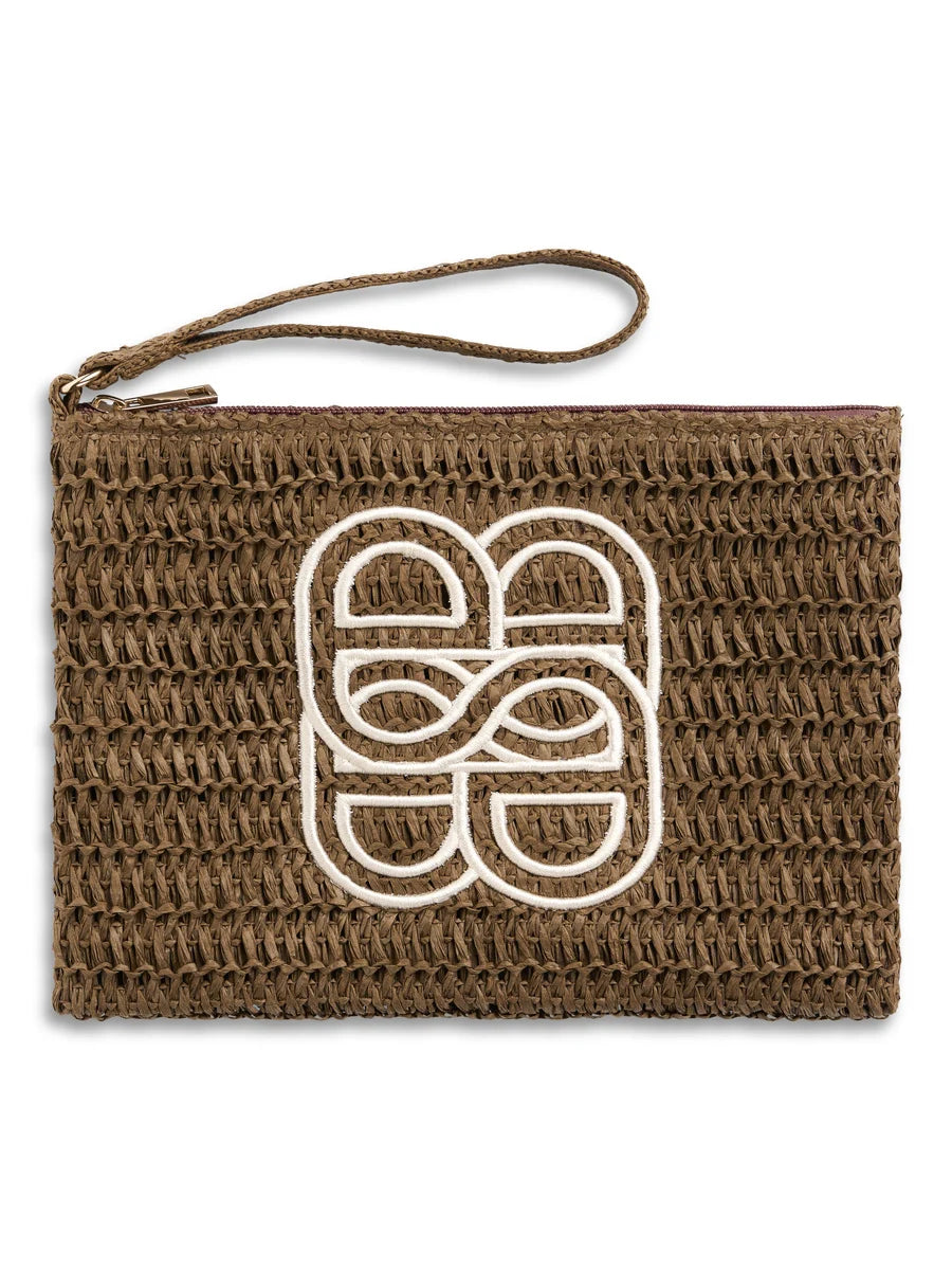 Mim straw clutch brown - Beige