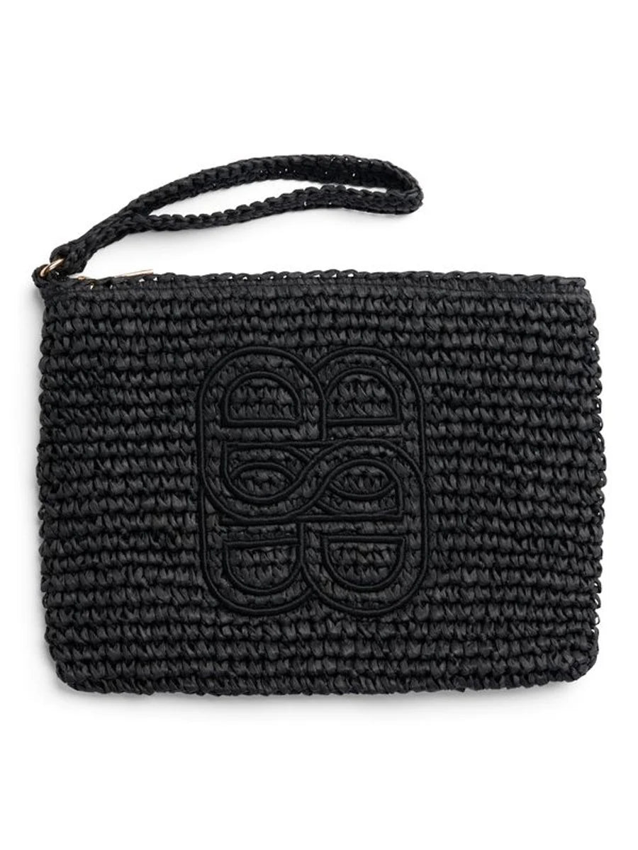 Mim Straw Clutch Black - Black