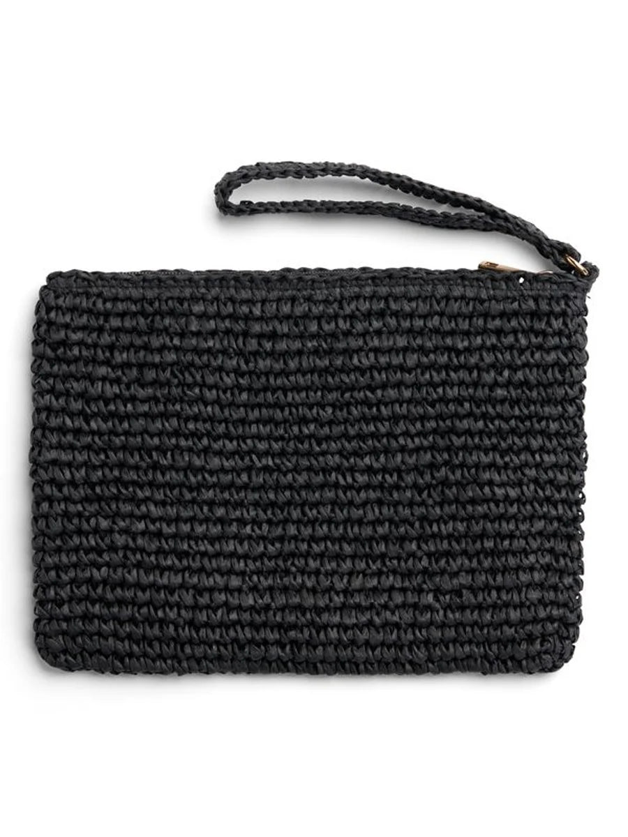 Mim Straw Clutch Black - Black