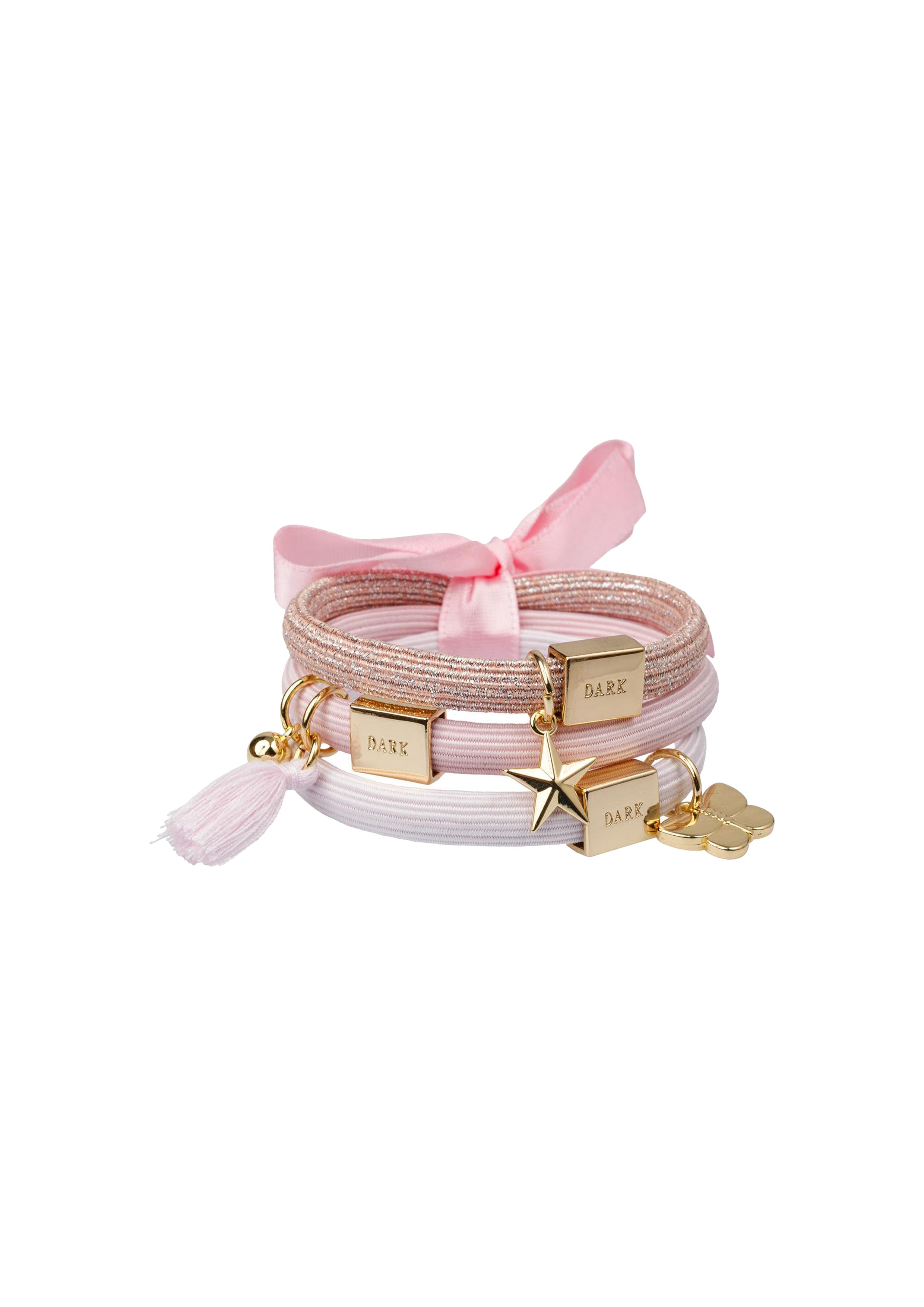 Hair Tie 3pk Charm Combo Cotton Candy w/ Gold - Pink