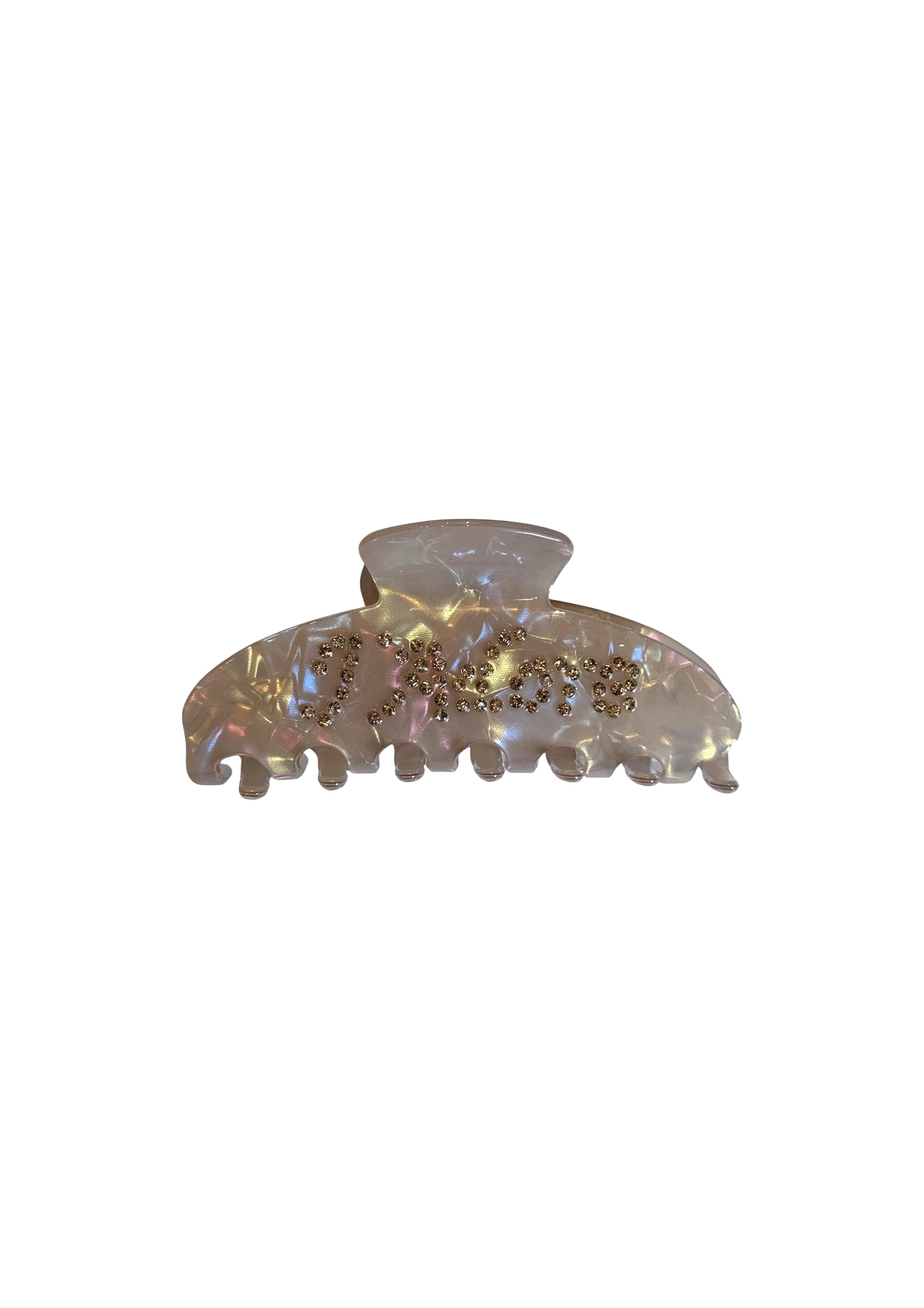 Text Hair Claw "J'Adore" Sand w/ Gold - Beige