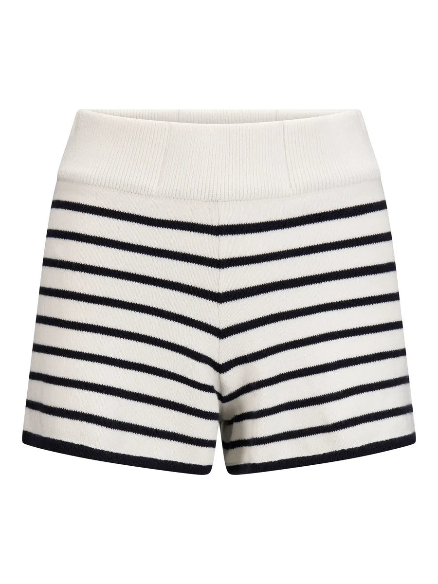 Mari Cotton Shorts White With Navy Stripes - White