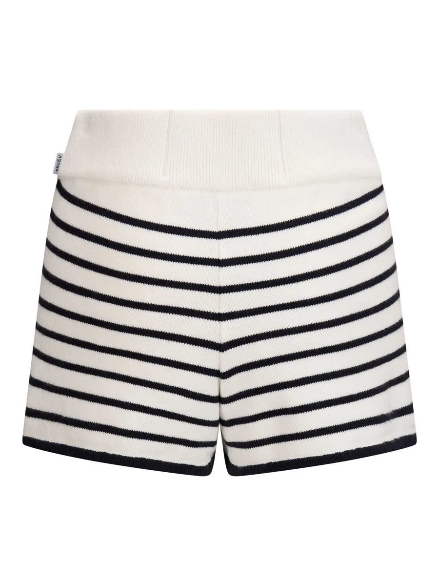 Mari Cotton Shorts White With Navy Stripes - White