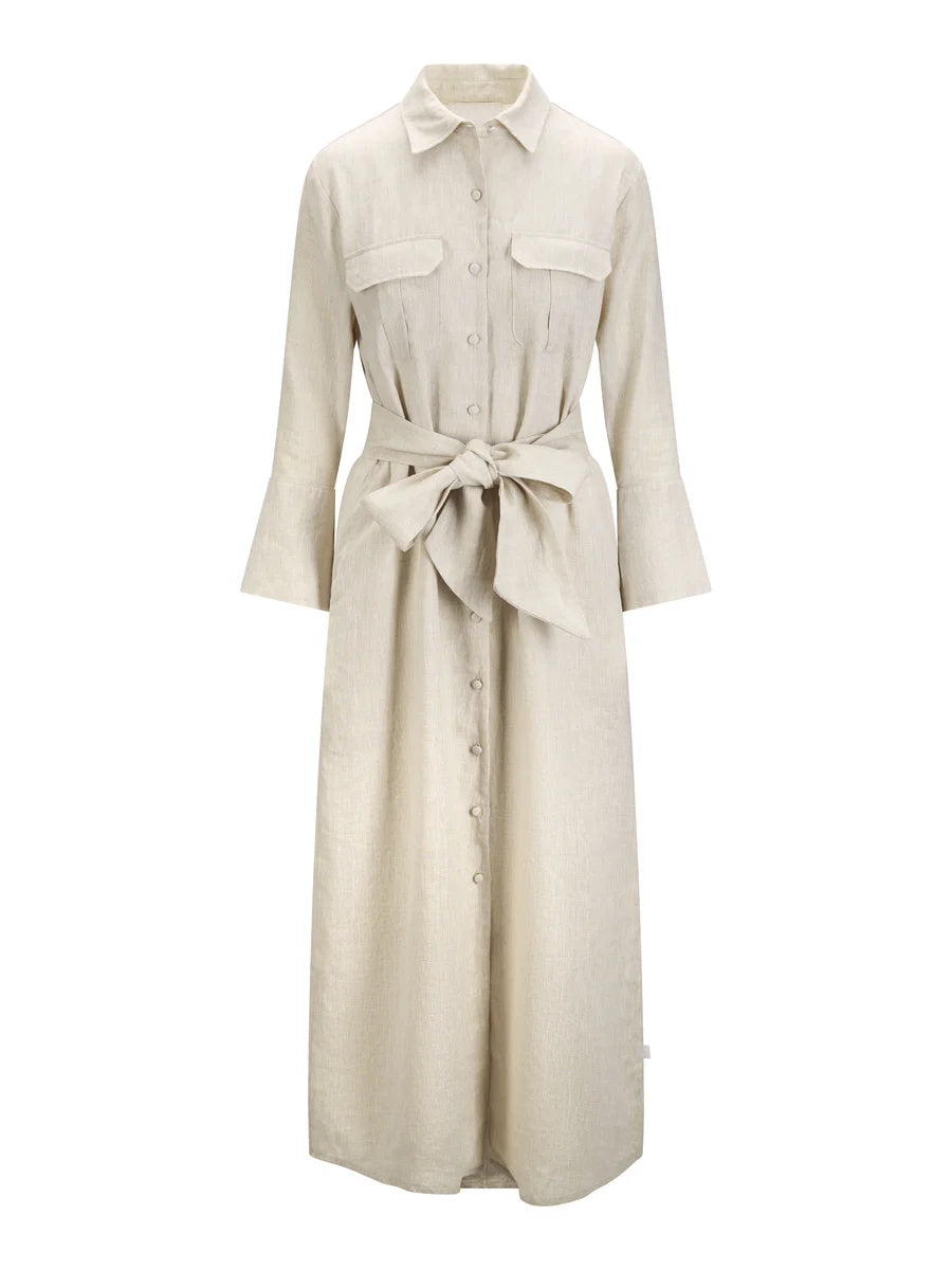 Linny Linen Dress Beige Melange - Beige