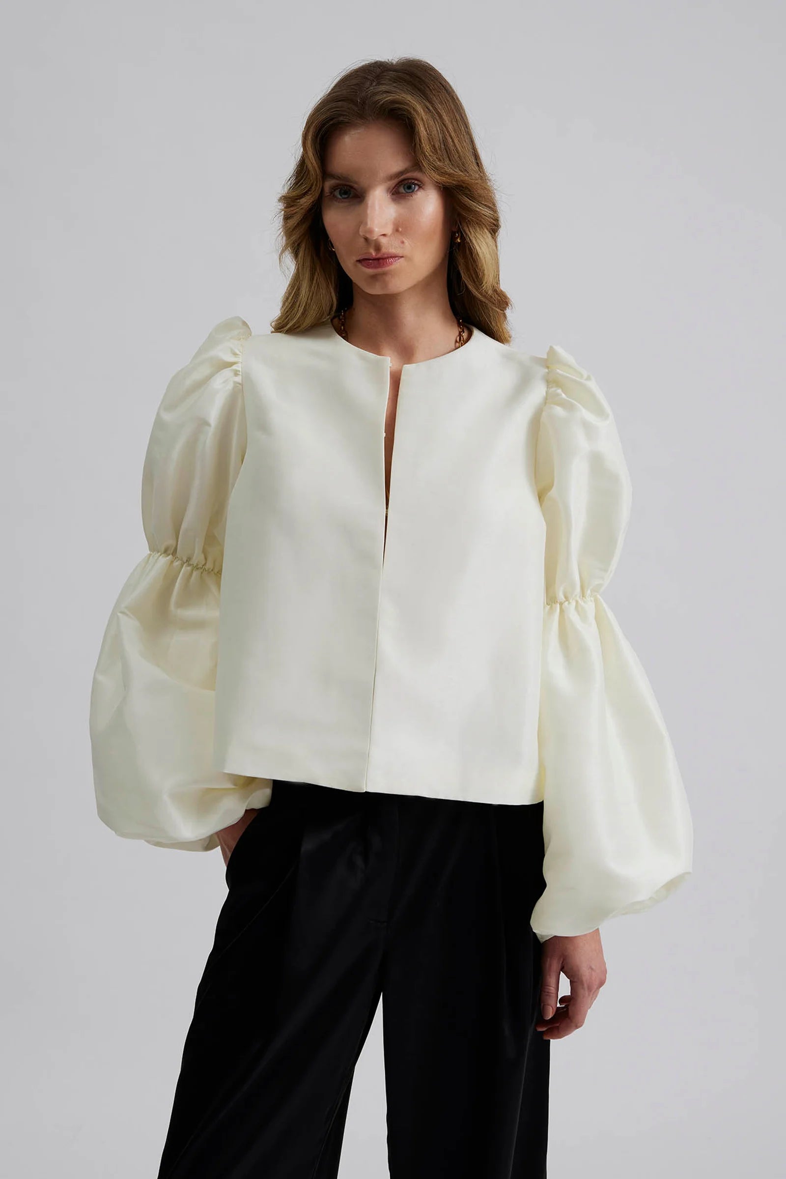 Zoey Double Pouf Sleeve Blouse Vanilla - Cream