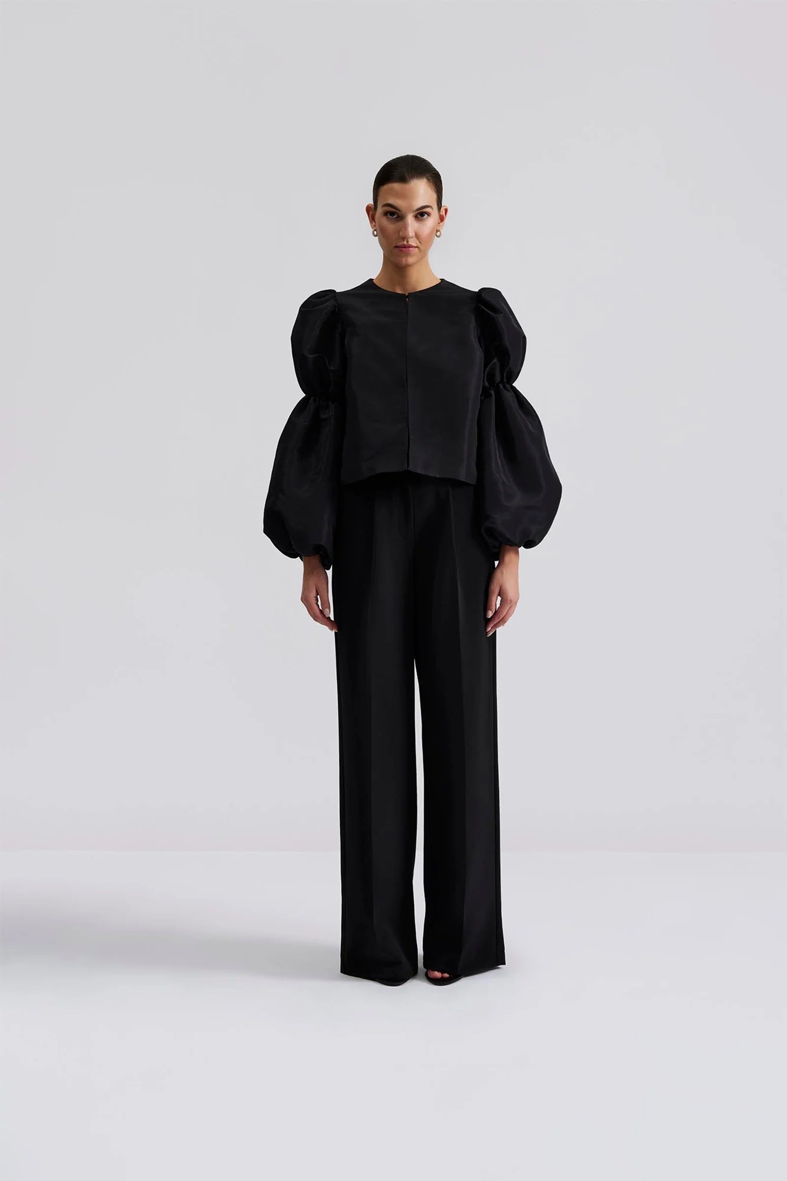 Zoey Double Pouf Sleeve Blouse Black - Black