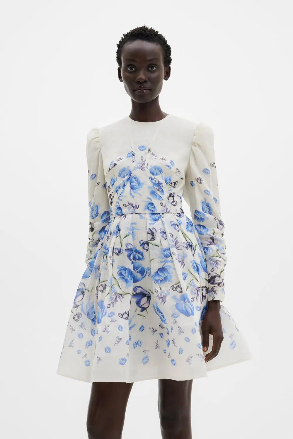 Leoni Silk Blend Mini Dress Tulip Blue - Ivory